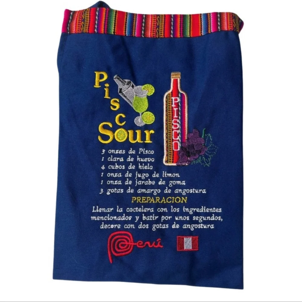 Peruvian Blue Embroidered Apron One Size Adults
